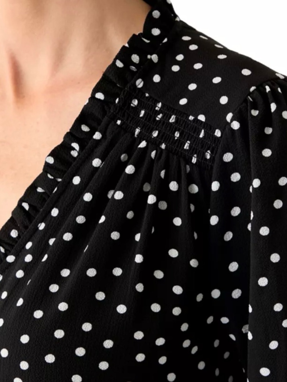 CeCe XL Women's 3/4 Sleeve Printed Split Neck Polka Dot Blouse w/ Button Front - Picture 4 of 7